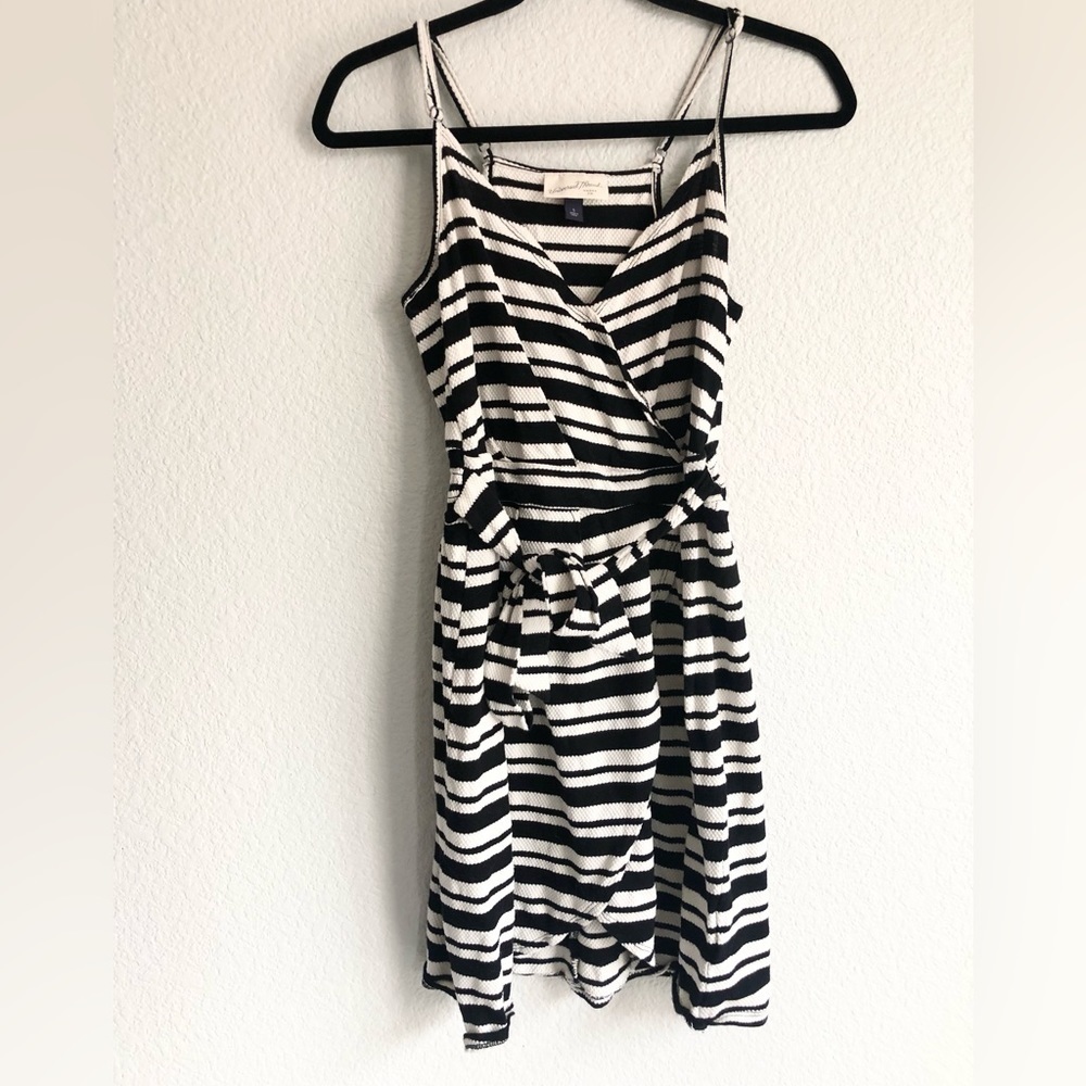 Universal thread, 100% cotton, small, black and white striped wrap mini dress